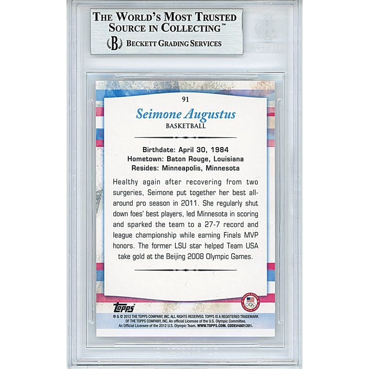 Seimone Augustus Signed 2012 Topps US Olympic Team WNBA Basketball Card Beckett