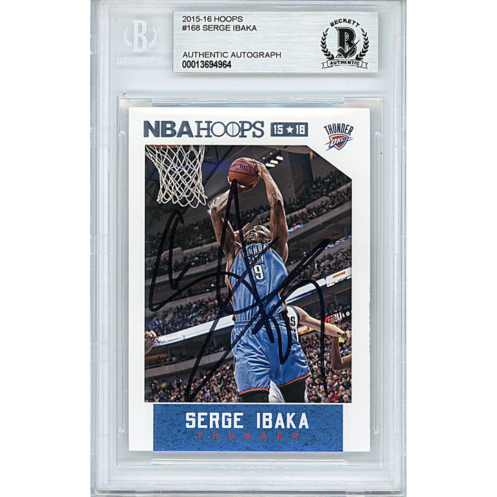 Serge Ibaka Signed Oklahoma City Thunder 2015-16 Hoops Basketball Card Beckett Slab