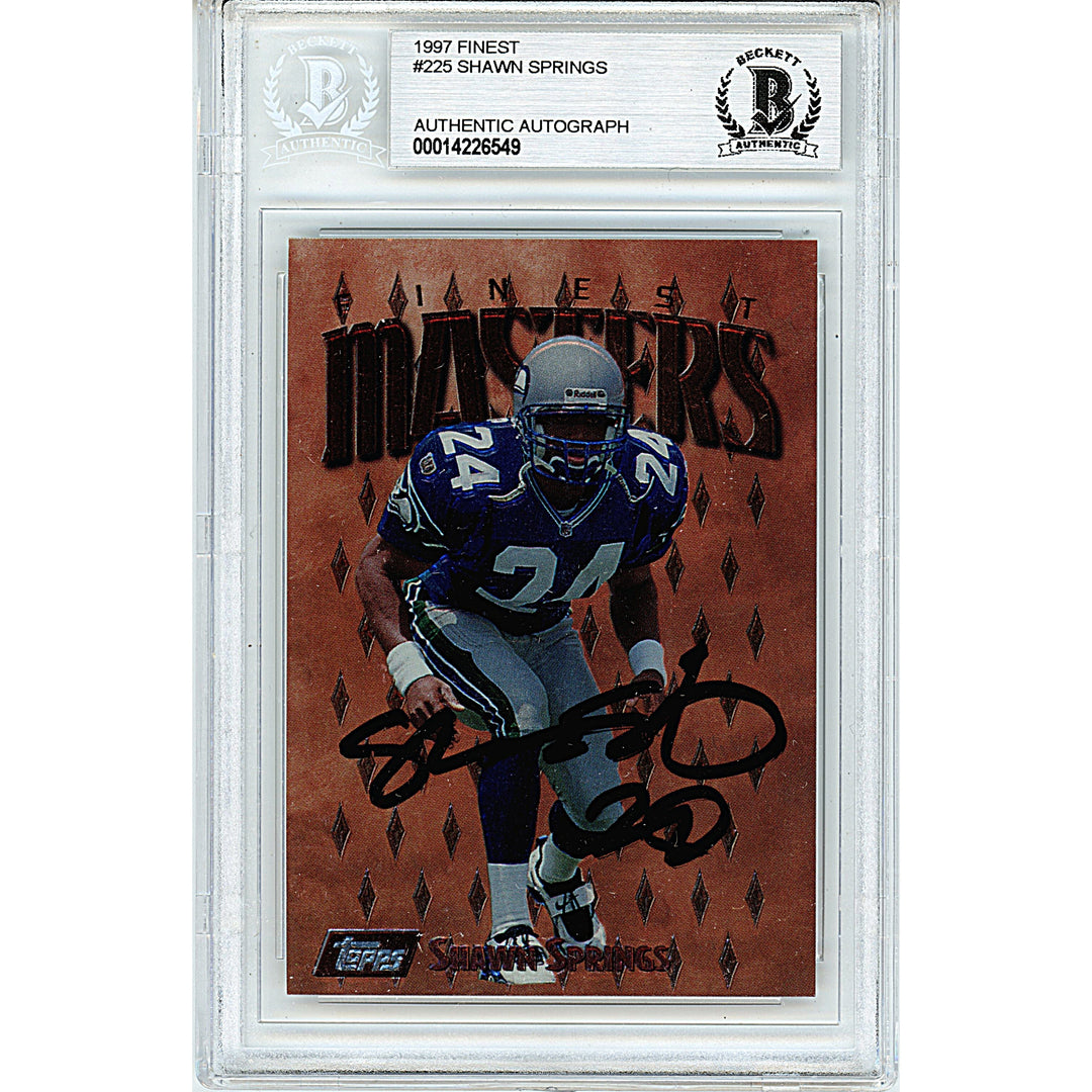 Shawn Springs Signed Seattle Seahawks 1997 Topps Finest Football Card Beckett Slab