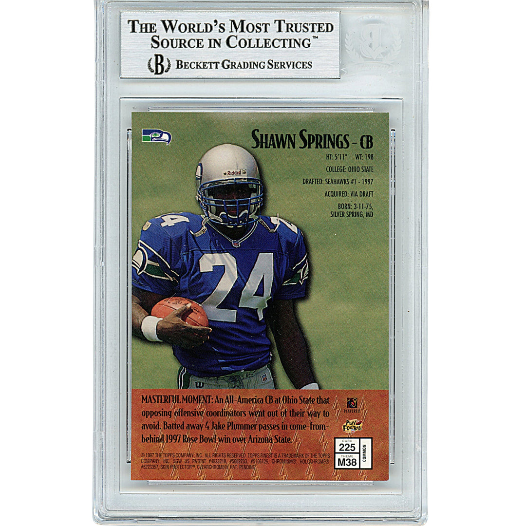 Shawn Springs Signed Seattle Seahawks 1997 Topps Finest Football Card Beckett Slab