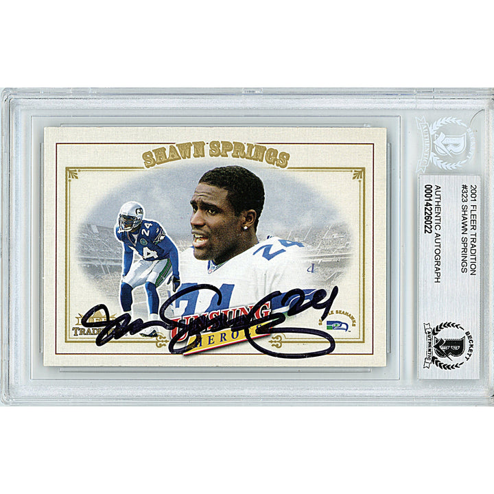 Shawn Springs Signed Seattle Seahawks 2001 Fleer Tradition Football Card Beckett Slab