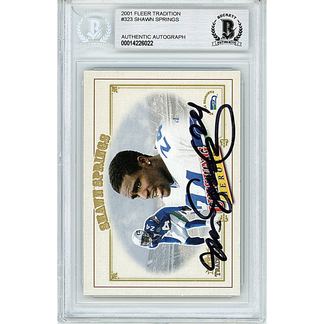 Shawn Springs Signed Seattle Seahawks 2001 Fleer Tradition Football Card Beckett Slab