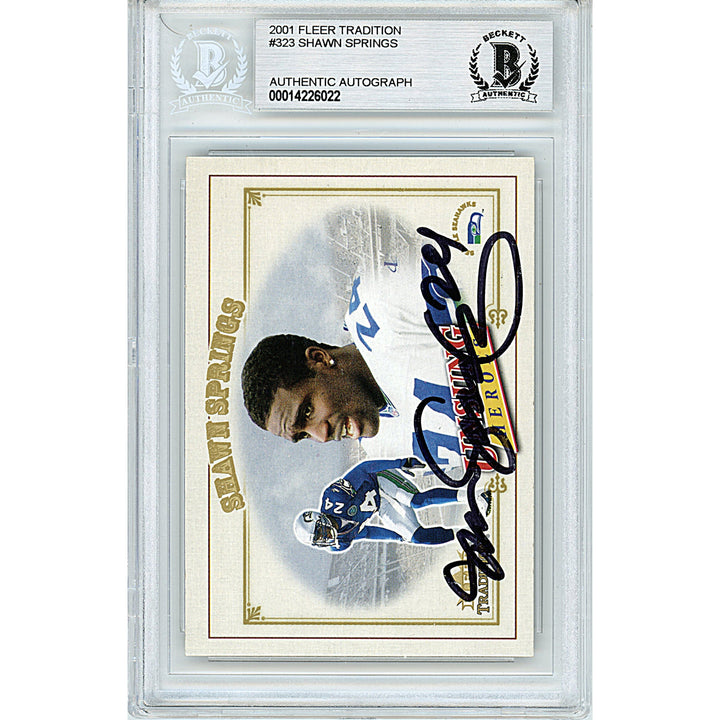 Shawn Springs Signed Seattle Seahawks 2001 Fleer Tradition Football Card Beckett Slab