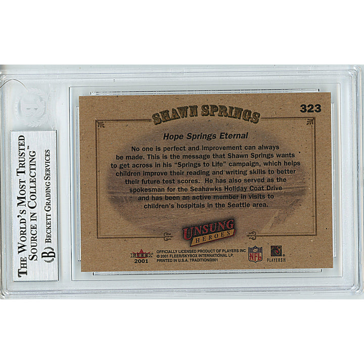 Shawn Springs Signed Seattle Seahawks 2001 Fleer Tradition Football Card Beckett Slab