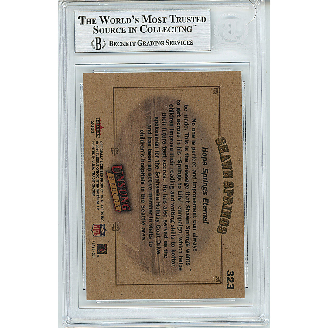 Shawn Springs Signed Seattle Seahawks 2001 Fleer Tradition Football Card Beckett Slab