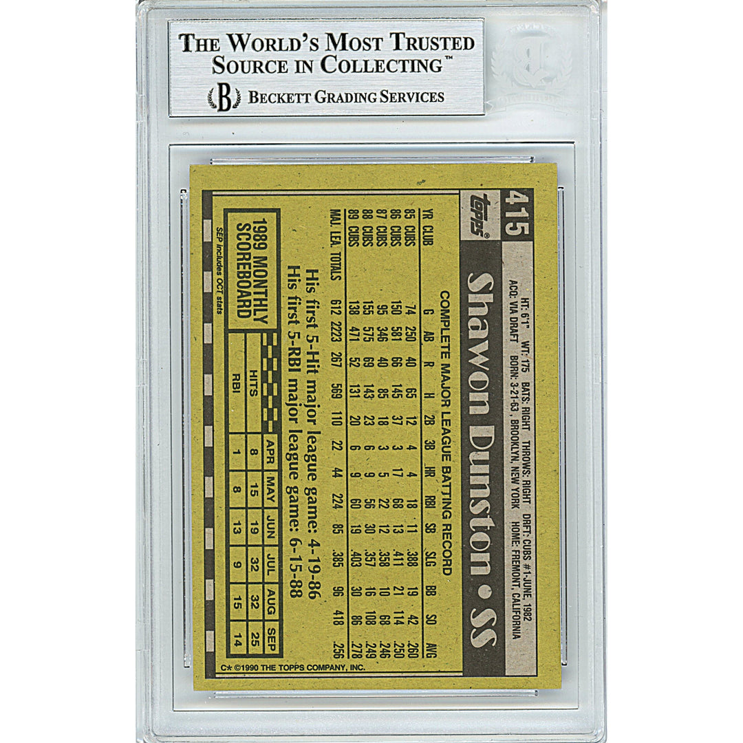 Shawon Dunston Signed Chicago Cubs 1990 Topps Baseball Card Beckett Authentic Auto Slab