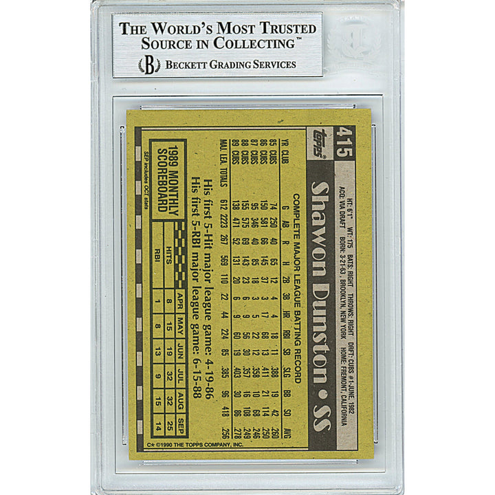 Shawon Dunston Signed Chicago Cubs 1990 Topps Baseball Card Beckett Authentic Auto Slab