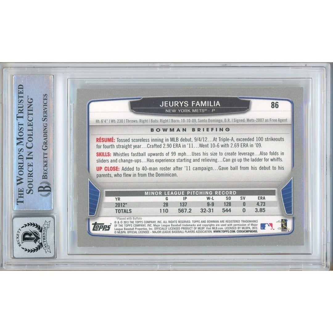 Jeurys Familia New York Mets Signed 2013 Bowman Rookie Card BAS BGS Auto 10 Graded