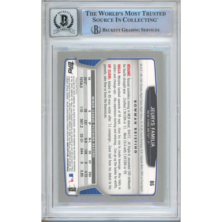 Jeurys Familia New York Mets Signed 2013 Bowman Rookie Card BAS BGS Auto 10 Graded