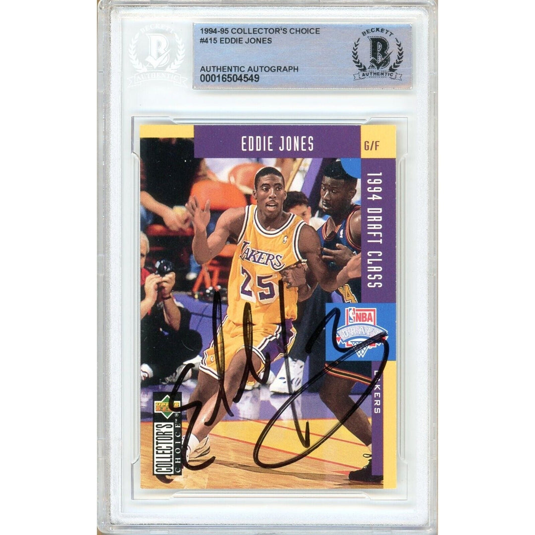 Eddie Jones Los Angeles Lakers Signed 1994-95 Collectors Choice RC BAS Auth Auto Slab