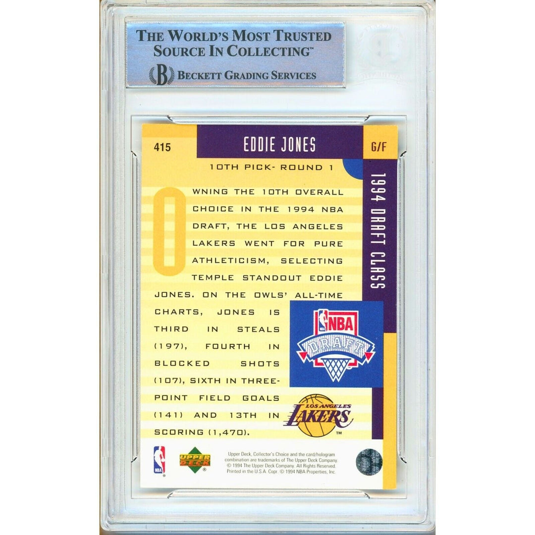 Eddie Jones Los Angeles Lakers Signed 1994-95 Collectors Choice RC BAS Auth Auto Slab