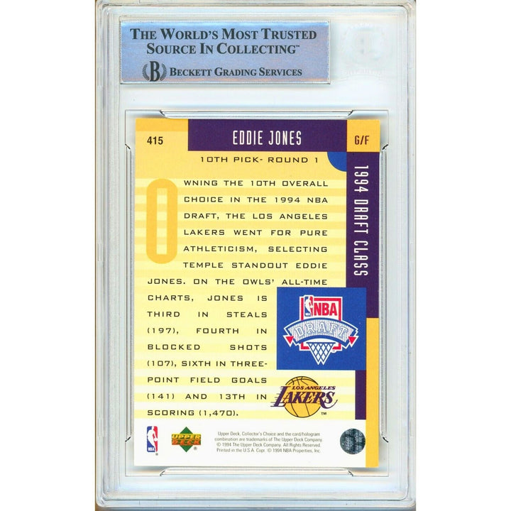 Eddie Jones Los Angeles Lakers Signed 1994-95 Collectors Choice RC BAS Auth Auto Slab