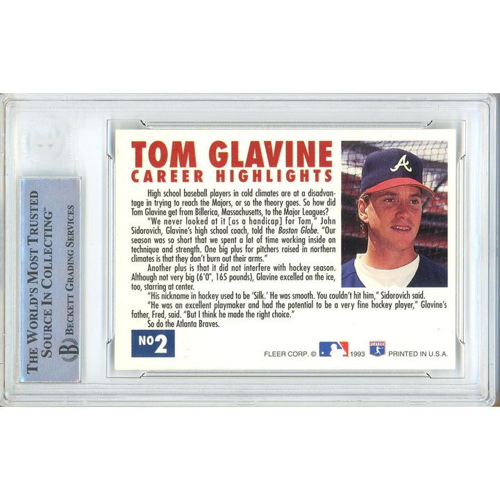 Baseballs- Autographed- Tom Glavine Atlanta Braves Signed 1993 Fleer Career Highlights Trading Card Beckett Authentic Auto Slab Back