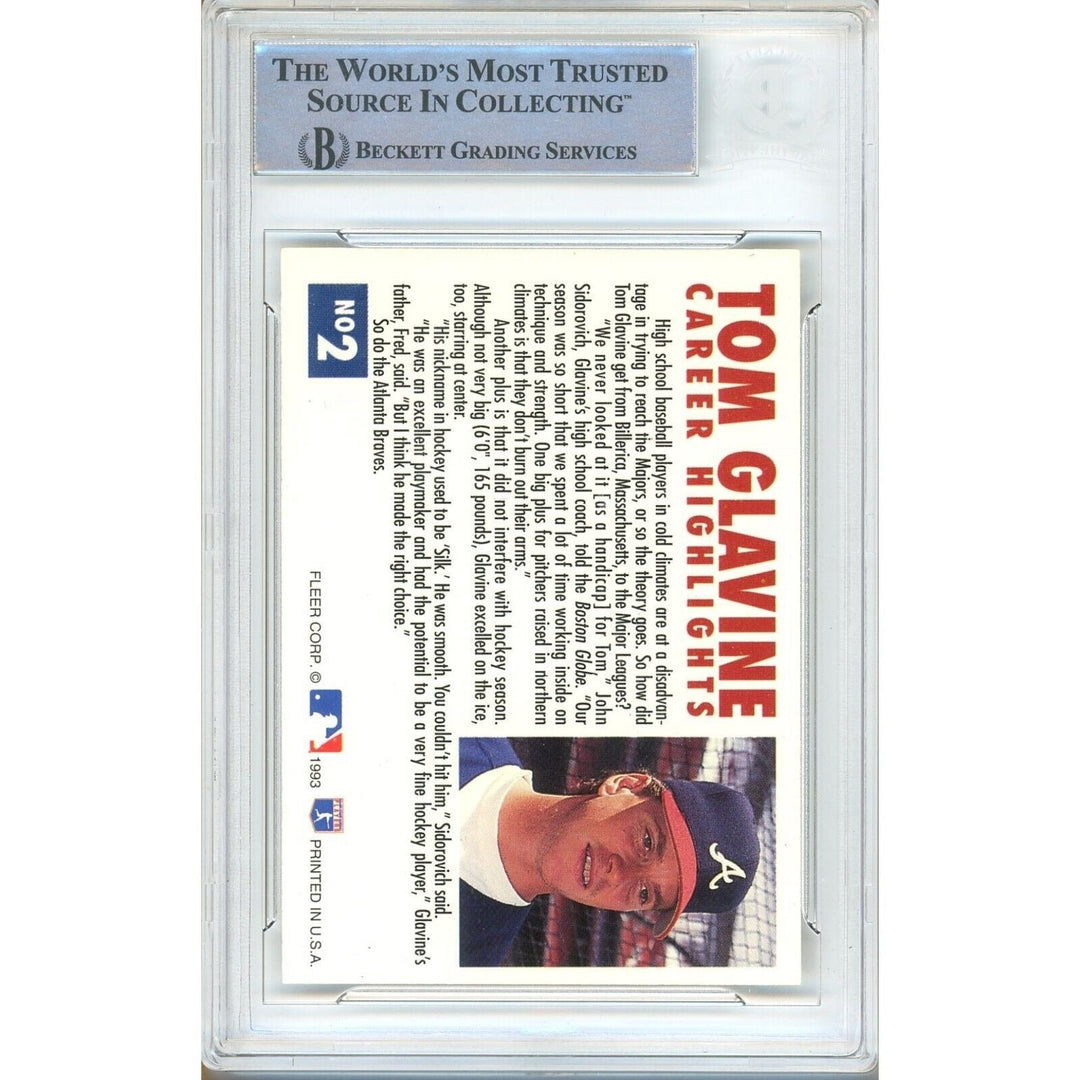Baseballs- Autographed- Tom Glavine Atlanta Braves Signed 1993 Fleer Career Highlights Trading Card Beckett Authenticated Auto Slab Back