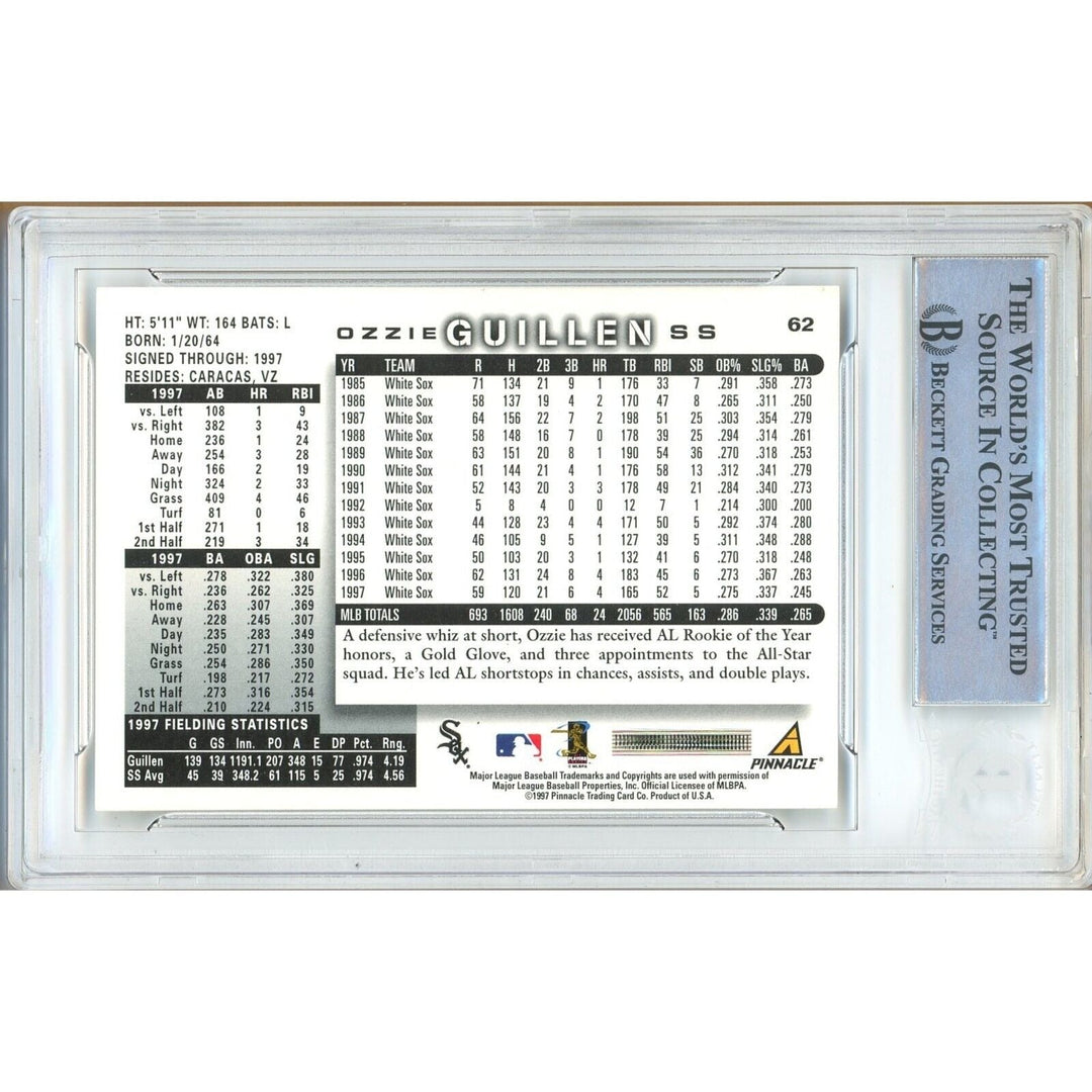 Ozzie Guillen Chicago White Sox Signed 1998 Score Baseball Card Beckett Auth Auto Slab