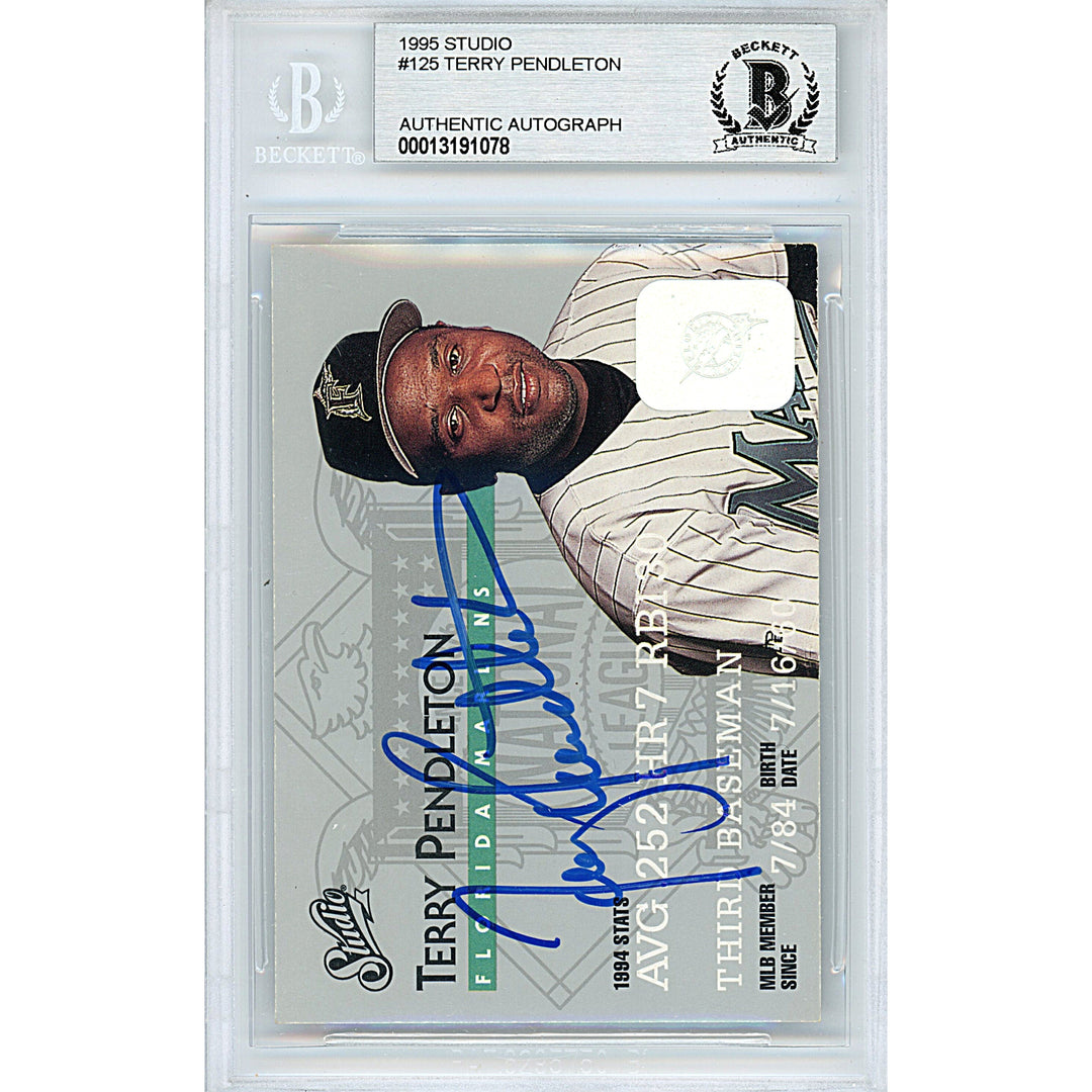 Terry Pendleton Signed Florida Marlins 1995 Studio Baseball Card Beckett Authentic Auto Slab