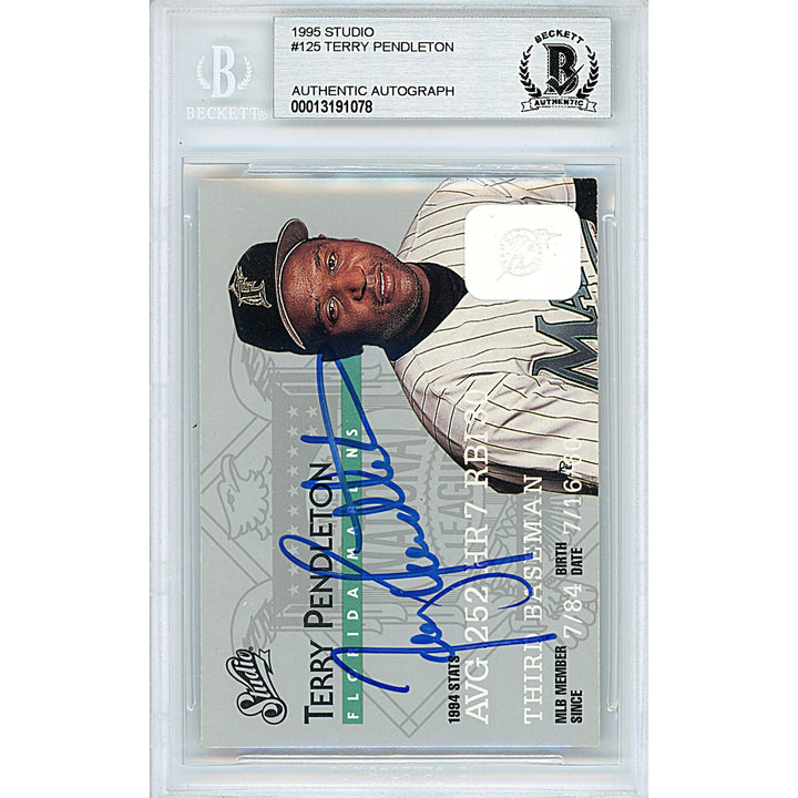 Terry Pendleton Signed Florida Marlins 1995 Studio Baseball Card Beckett Authentic Auto Slab