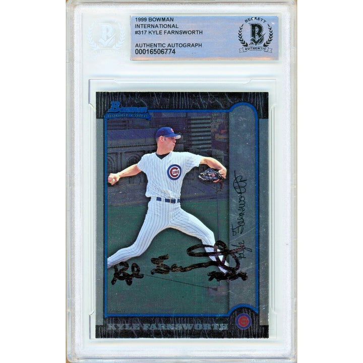 Kyle Farnsworth Chicago Cubs Signed 1999 Bowman International Card BAS Auth Auto Slab
