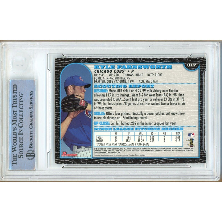 Kyle Farnsworth Chicago Cubs Signed 1999 Bowman International Card BAS Auth Auto Slab