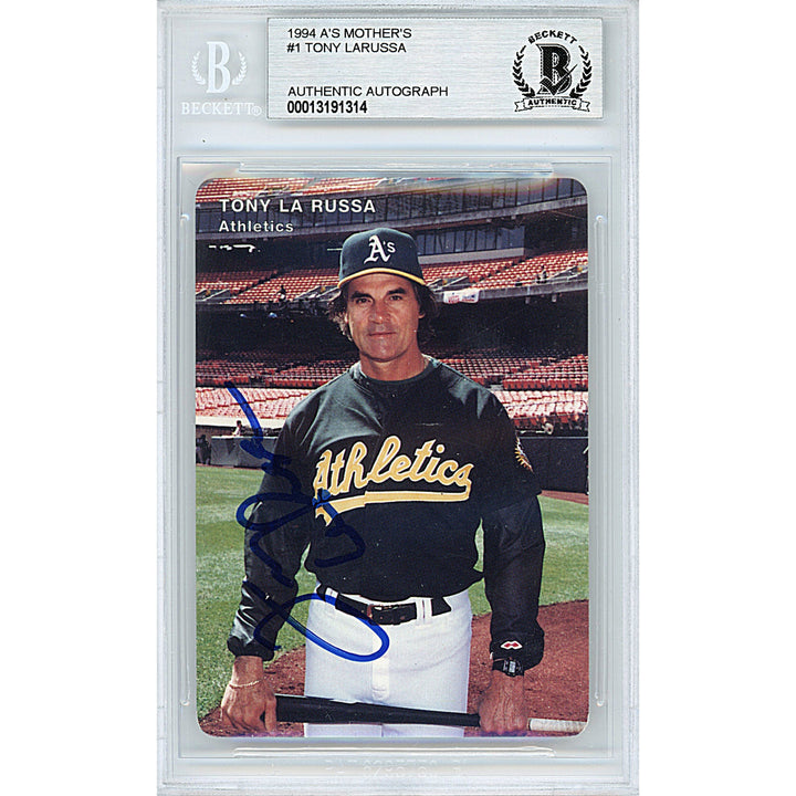 Tony LaRussa Signed Oakland Athletics 1994 Mothers Baseball Card Beckett Auth Auto Slab
