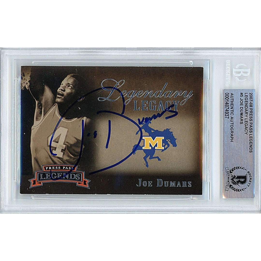 Joe Dumars Detroit Pistons Signed 2007-08 Press Pass Basketball Card BAS Auth Auto Slab