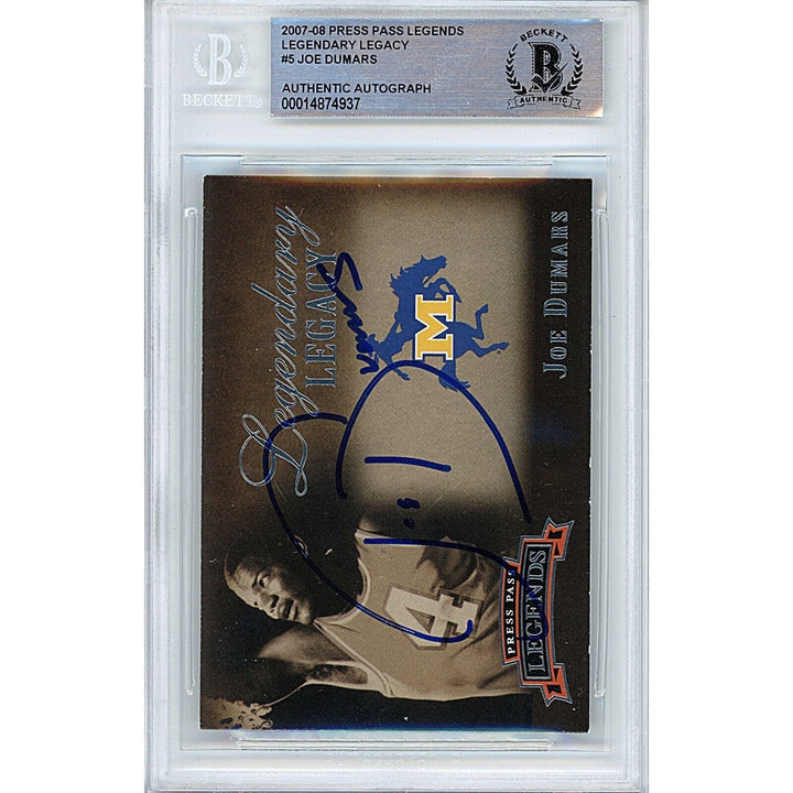 Joe Dumars Detroit Pistons Signed 2007-08 Press Pass Basketball Card BAS Auth Auto Slab
