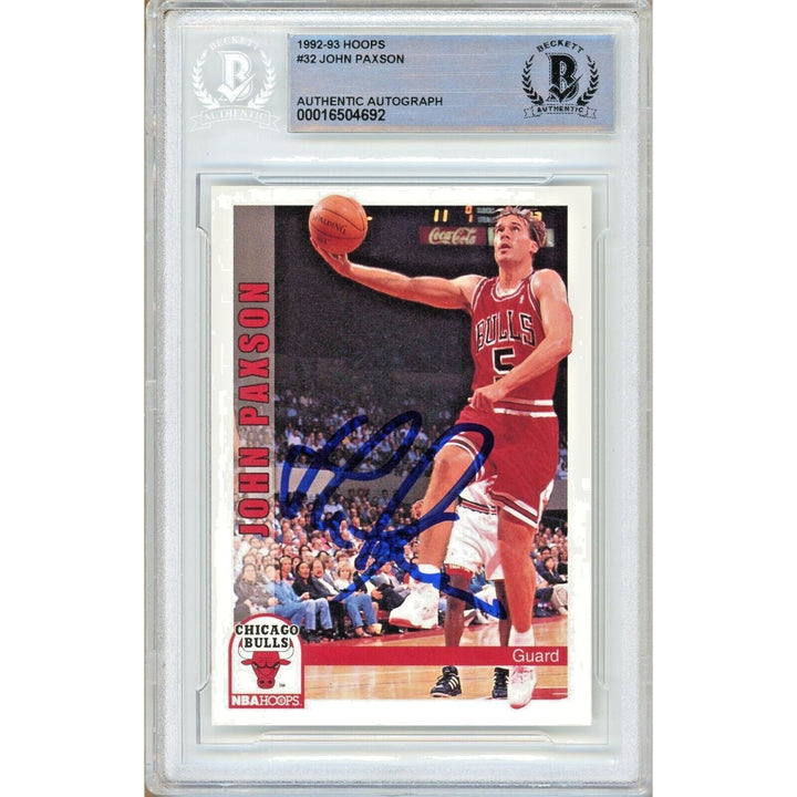 John Paxson Chicago Bulls Signed 1992-93 NBA Hoops Basketball Card BAS Auth Auto Slab