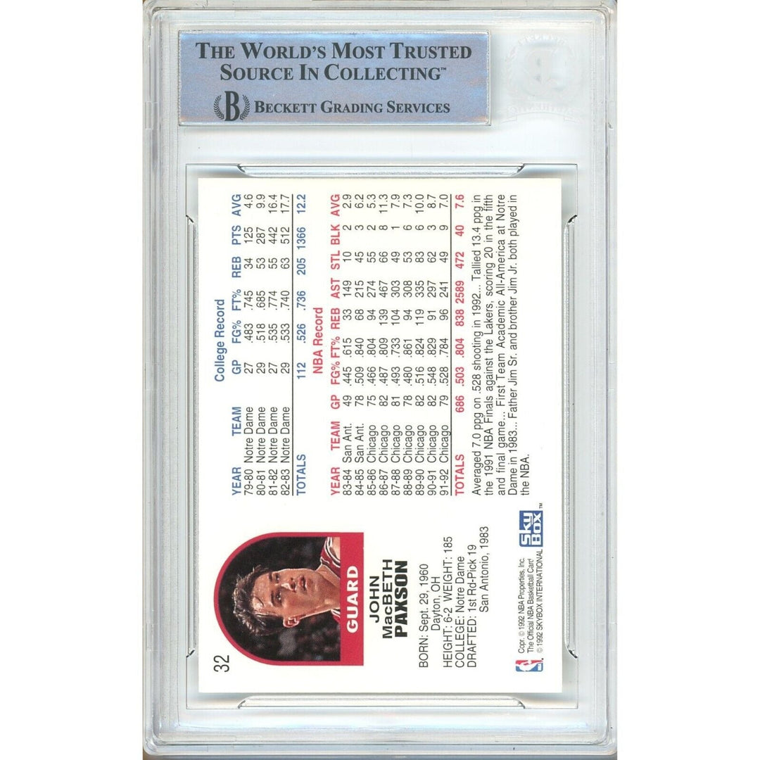 John Paxson Chicago Bulls Signed 1992-93 NBA Hoops Basketball Card BAS Auth Auto Slab
