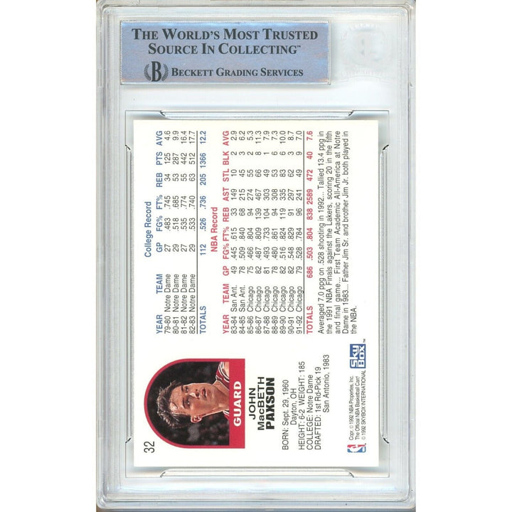 John Paxson Chicago Bulls Signed 1992-93 NBA Hoops Basketball Card BAS Auth Auto Slab