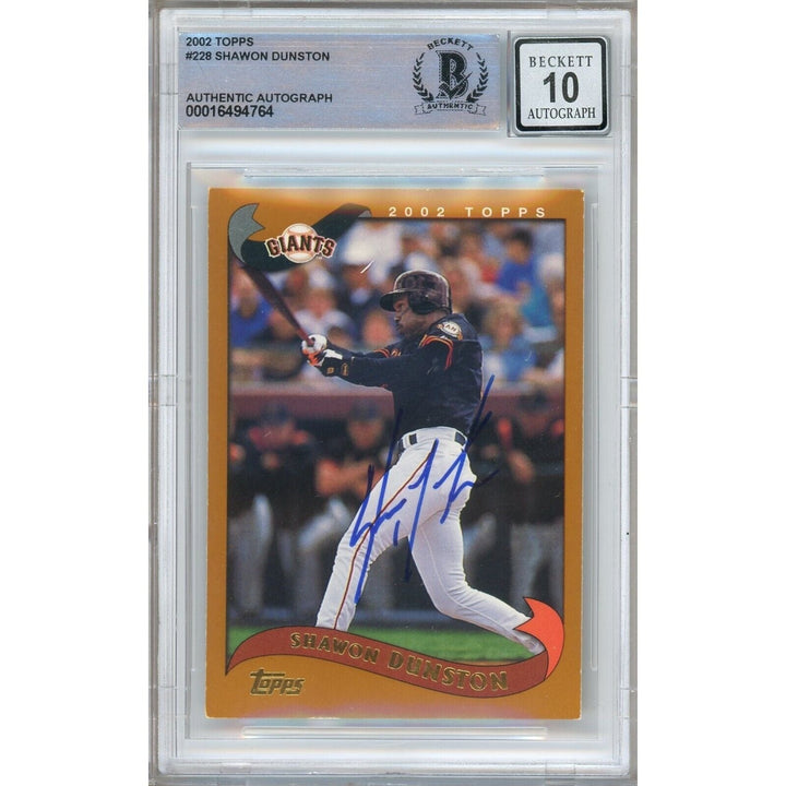 Baseballs- Autographed- Shawon Dunston San Francisco Giants Signed 2002 Topps Trading Card Beckett Authentic BGS Auto-10 Graded Slab Front