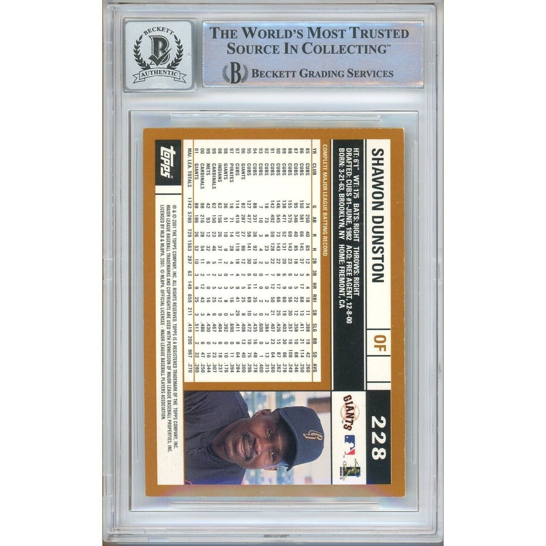 Baseballs- Autographed- Shawon Dunston SF Giants Signed 2002 Topps Trading Card Beckett Authentic BGS Auto-10 Graded Slab Back