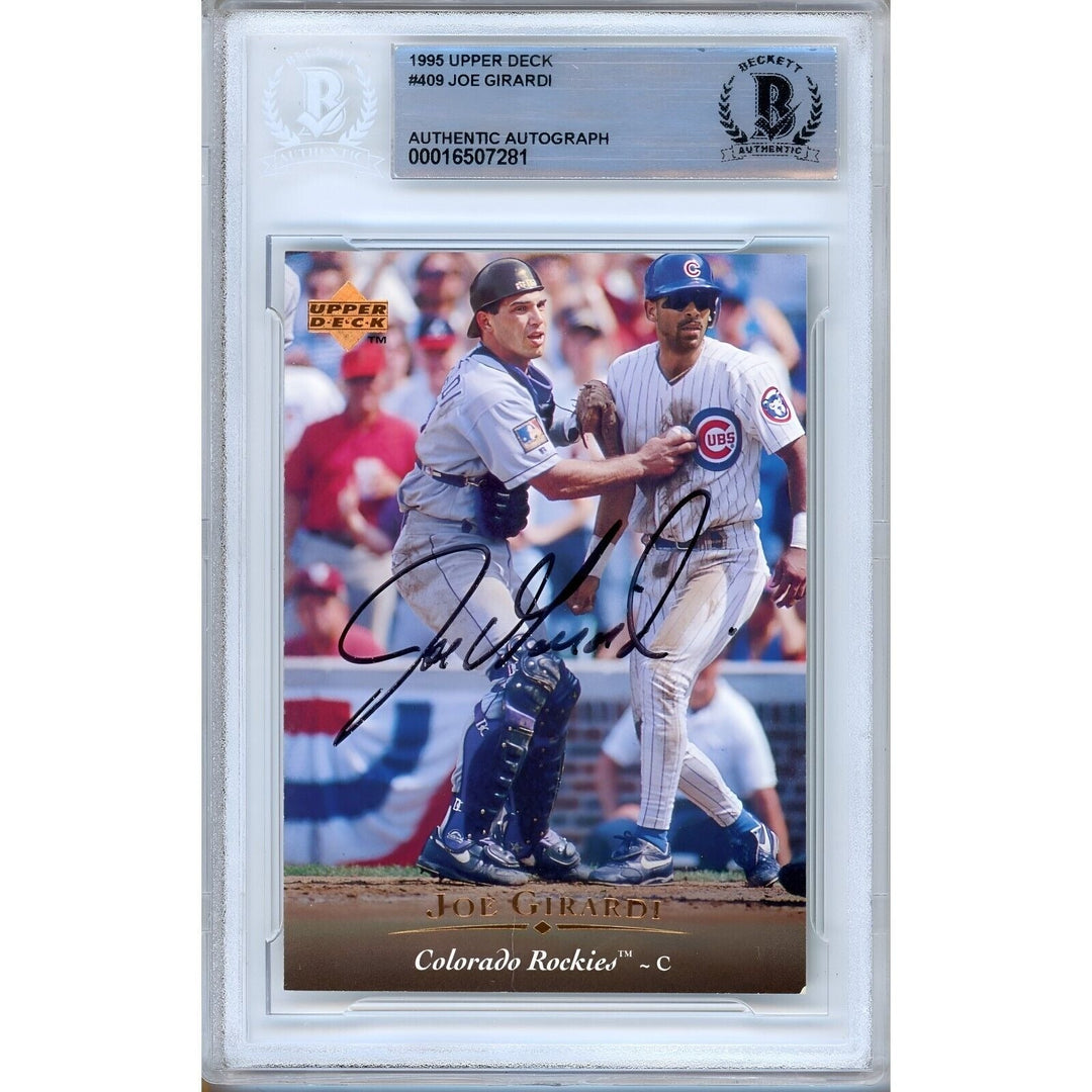 Joe Girardi Colorado Rockies Signed 1995 Upper Deck Baseball Card BAS Auth Auto Slab