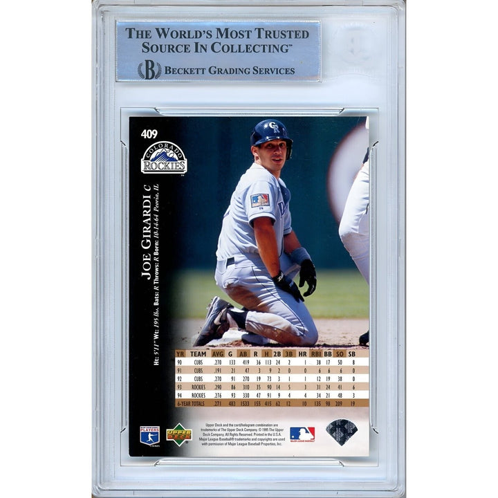 Joe Girardi Colorado Rockies Signed 1995 Upper Deck Baseball Card BAS Auth Auto Slab