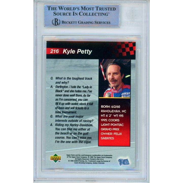 Kyle Petty Signed 1995 Upper Deck Nascar Auto Racing Silver Card Beckett Auth Auto Slab