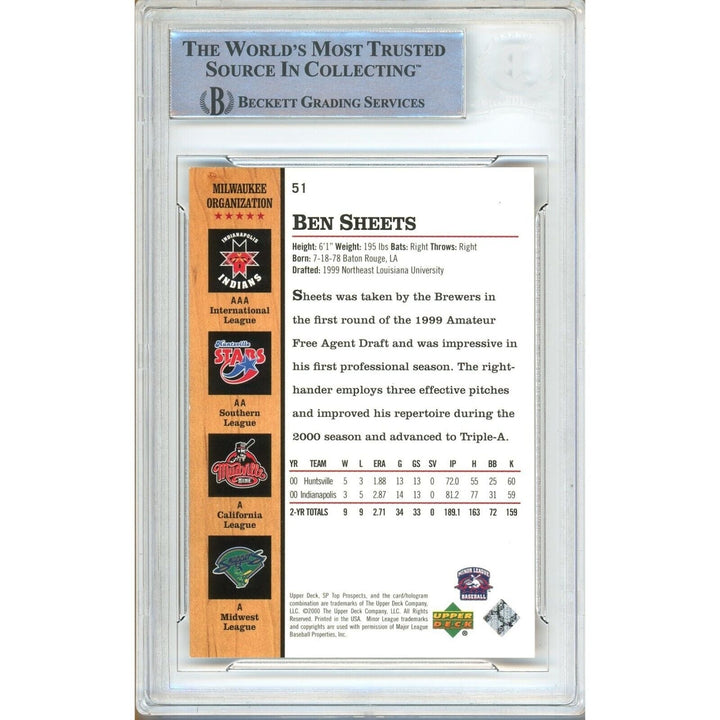 Ben Sheets Milwaukee Brewers Signed 2001 SP Top Prospects Card BAS Auth Auto Slab