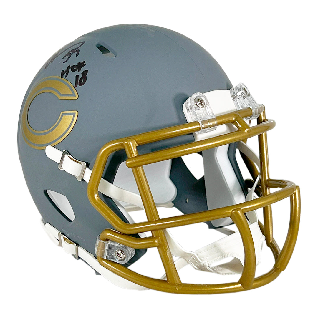 Brian Urlacher Signed HOF 18 Inscription Chicago Bears Slate Alternate Speed Mini Football Helmet (Beckett)