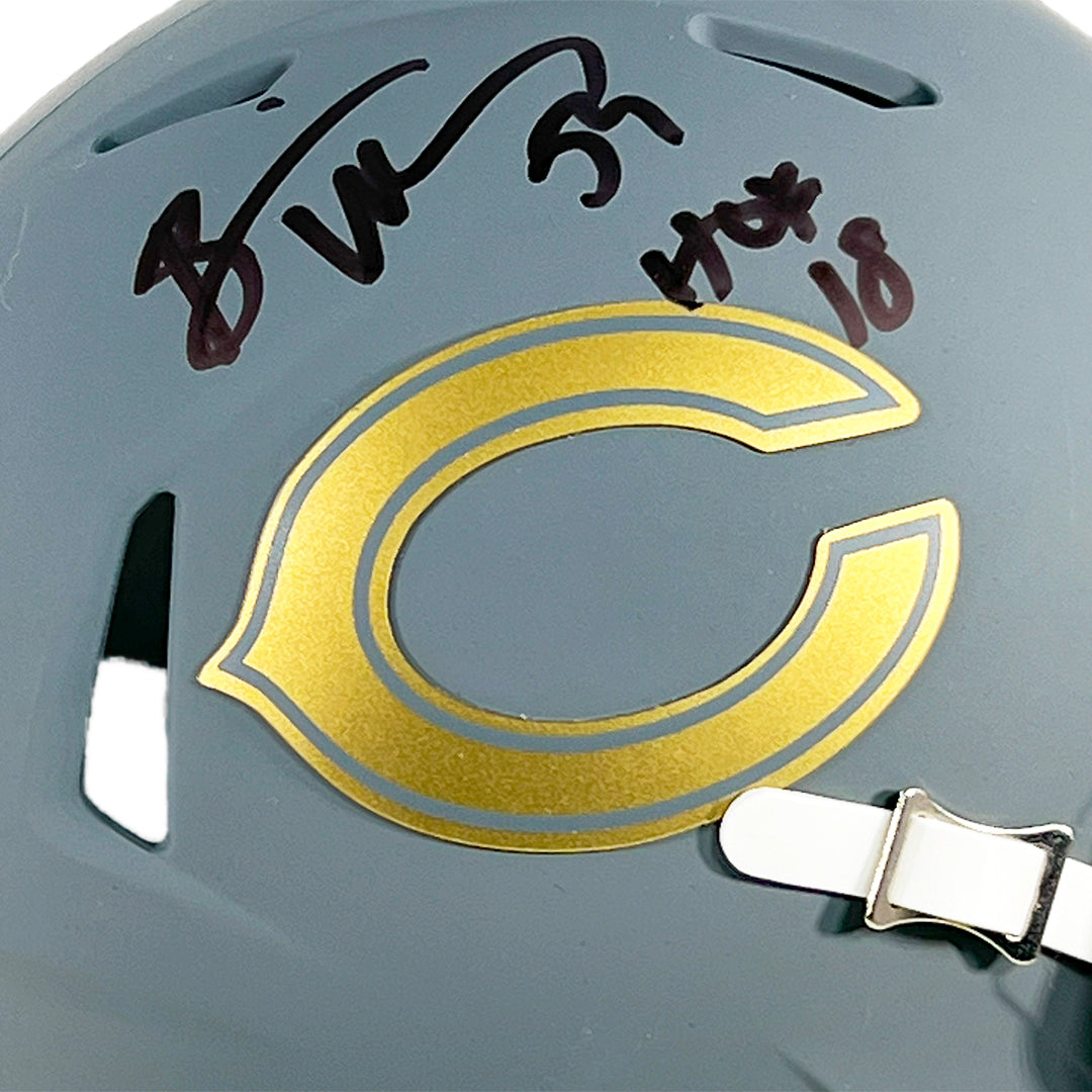 Brian Urlacher Signed HOF 18 Inscription Chicago Bears Slate Alternate Speed Mini Football Helmet (Beckett)