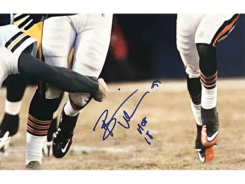 Brian Urlacher Signed HOF 18 Inscription Pose 3 Football 16x20 Photo (Beckett)