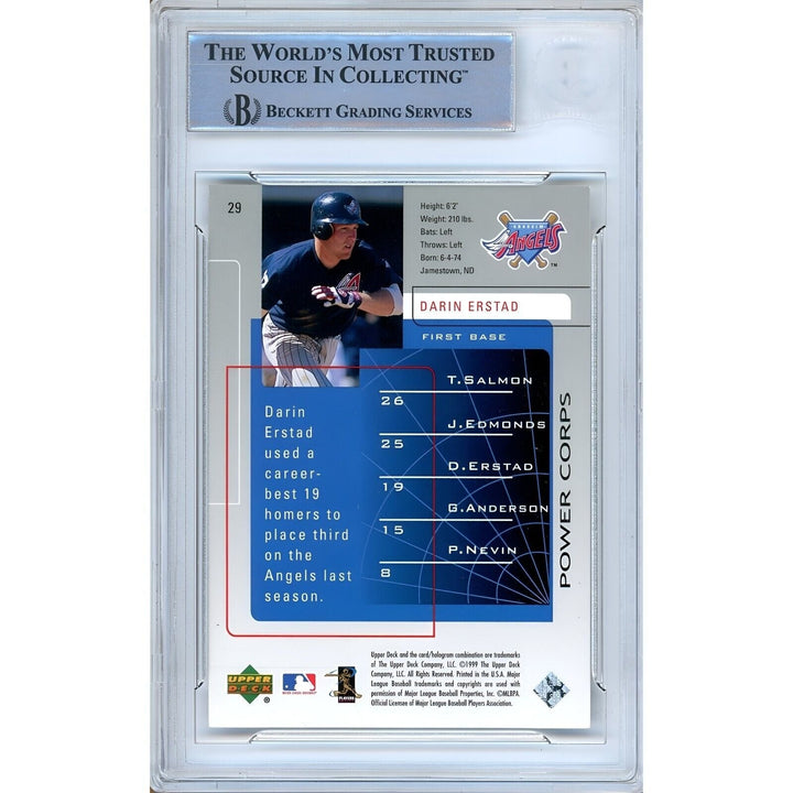 Darin Erstad LA Angels Signed 1999 Upper Deck Baseball Card Beckett Auth Auto Slab