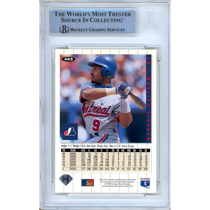 Marquis Grissom Montreal Expos Signed 1994 Collectors Choice Card Beckett Auth Auto Slab