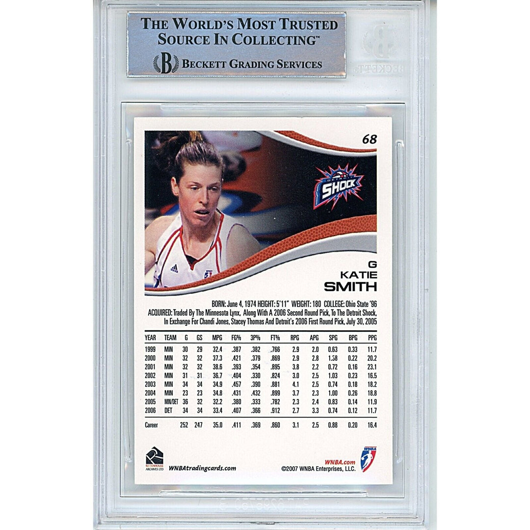 Katie Smith Detroit Shock Signed 2007 WNBA Basketball Card Beckett Authentic Auto Slab