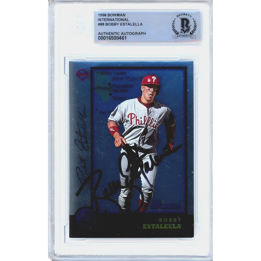 Bobby Estalella Phillies Signed 1998 Bowman International Card Beckett Authentic Auto Slab