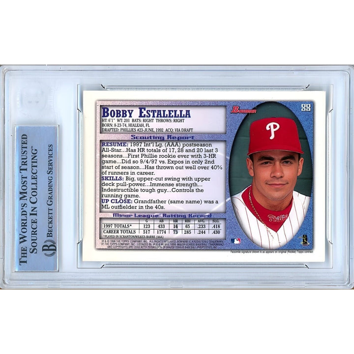 Bobby Estalella Phillies Signed 1998 Bowman International Card Beckett Authentic Auto Slab