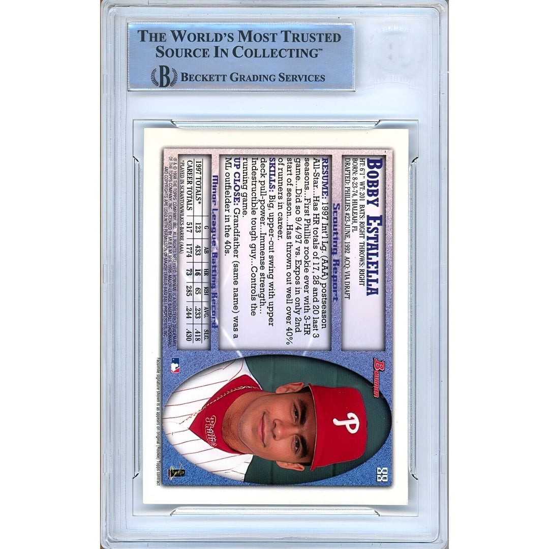Bobby Estalella Phillies Signed 1998 Bowman International Card Beckett Authentic Auto Slab
