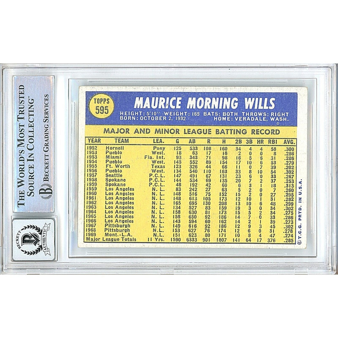Maury Wills Los Angeles Dodgers Signed 1970 Topps Card BAS BGS Auto 10 Graded Slab