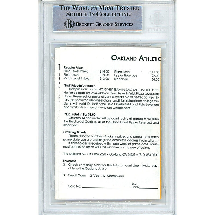 Jason Giambi Oakland Athletics Autographed 1995 Baseball Schedule Beckett Auth Auto