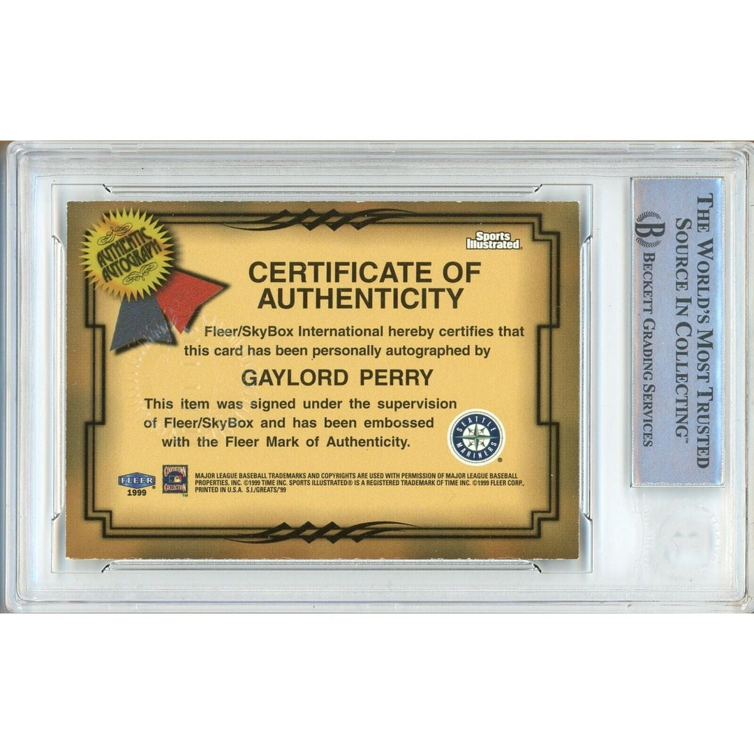 Gaylord Perry Mariners Signed 1999 Sports Illustrated Greats Card Beckett Auth Auto Slab