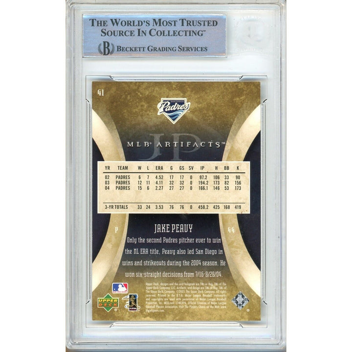 Jake Peavy San Diego Padres Signed 2005 Upper Deck Artifacts Card BAS Auth Auto Slab