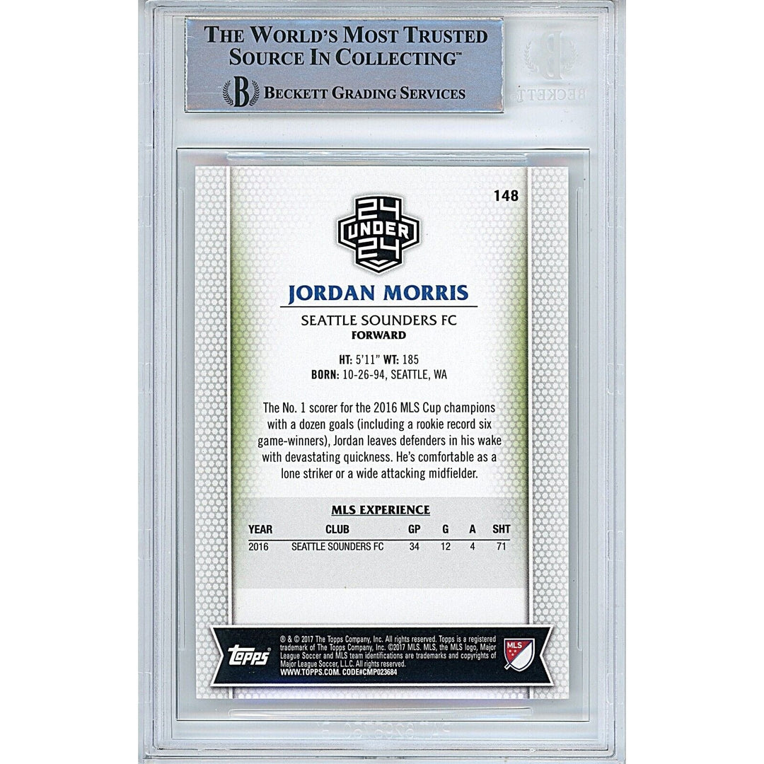 Jordan Morris Seattle Sounders Signed 2017 Topps MLS Soccer Card Beckett Auth Auto Slab