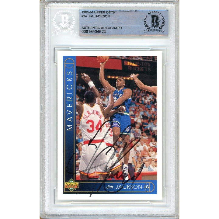 Jim Jackson Dallas Mavericks Signed 1993-94 Upper Deck Card Beckett Auth Auto Slab RC